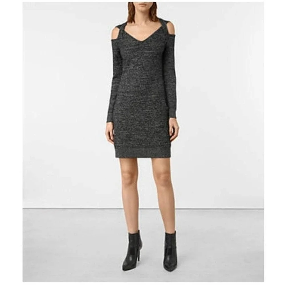 AllSaints‎ Neri Twist Dress Women XS Gray Cold Shoulder Wool Cotton Minimalist